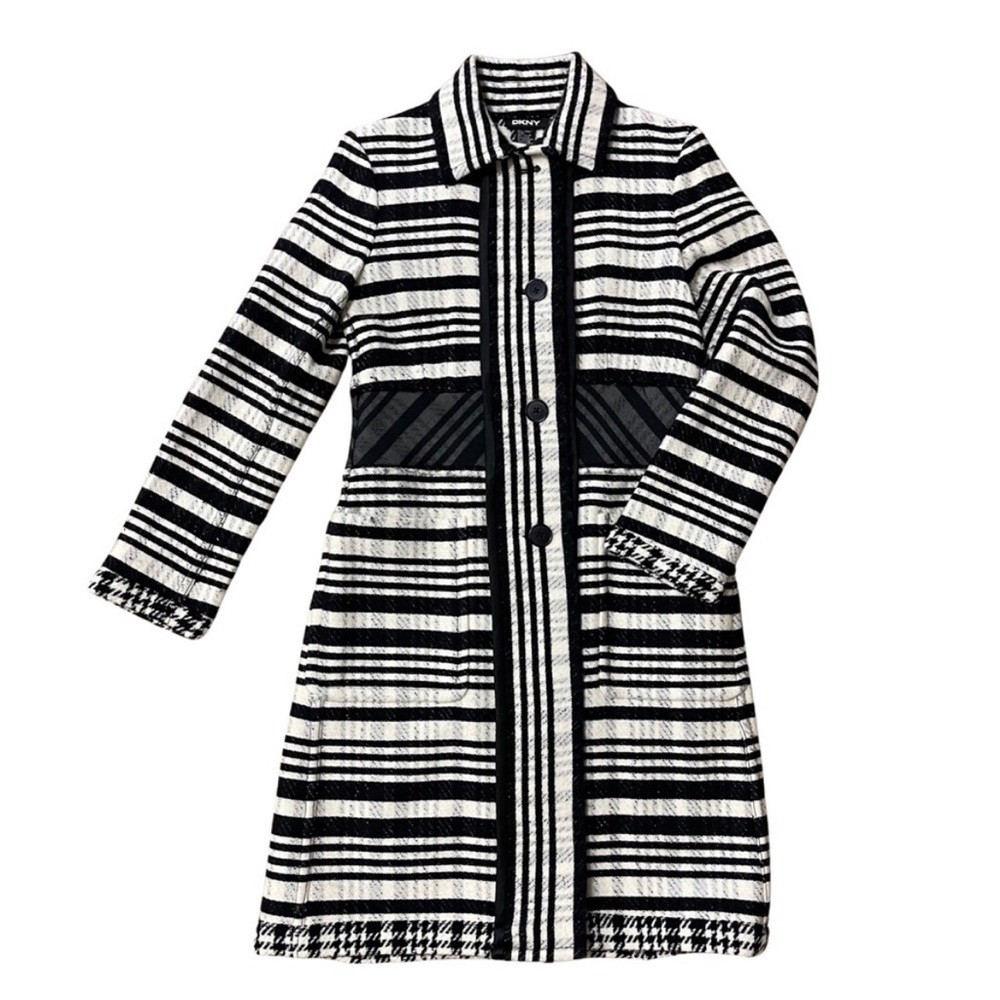 Vintage DKNY Wool Chesterfield Coat Size 8 - Stripe And Dogtooth